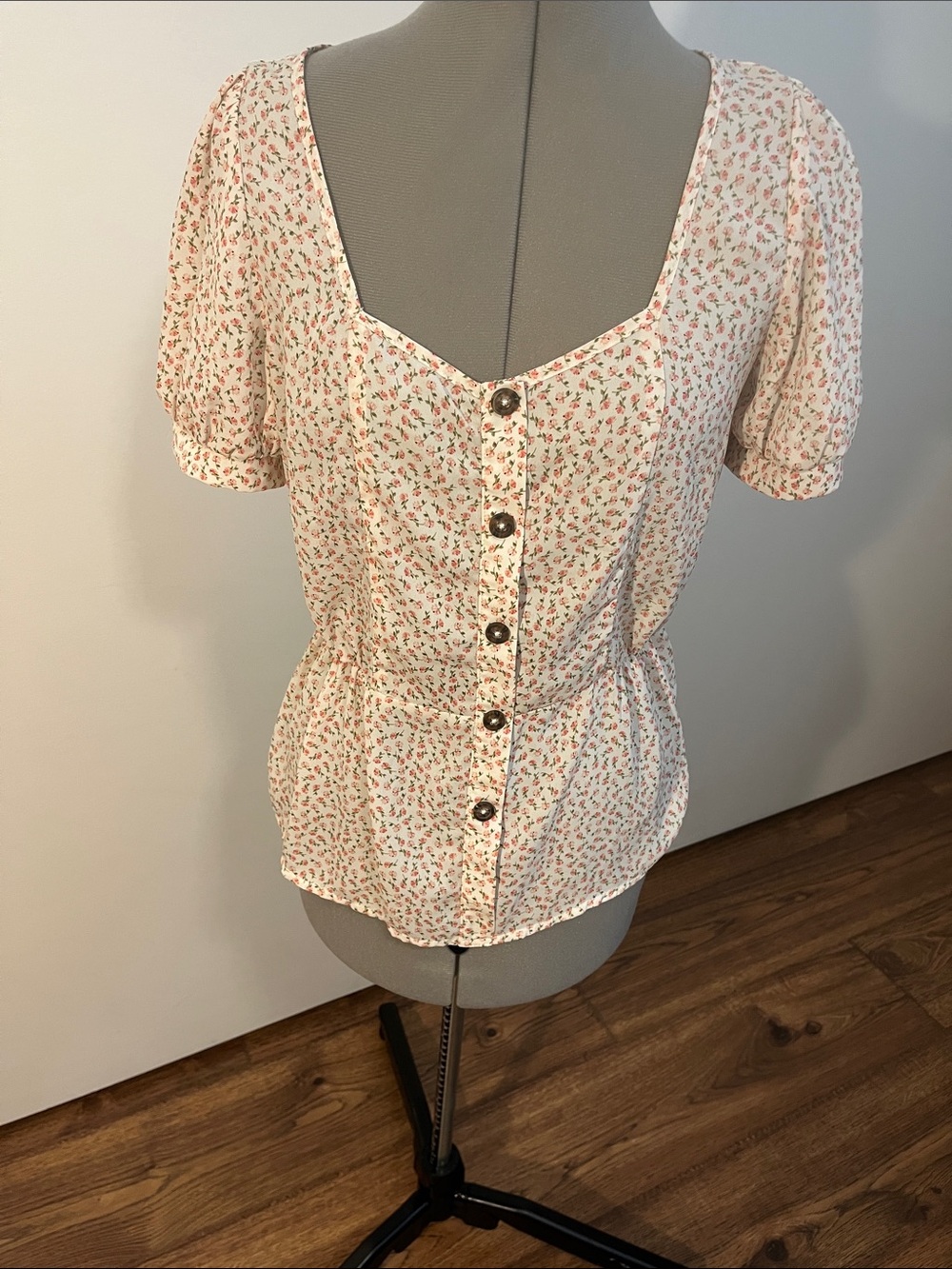 Sienna Sky Cream Blouse with Pink Floral Print